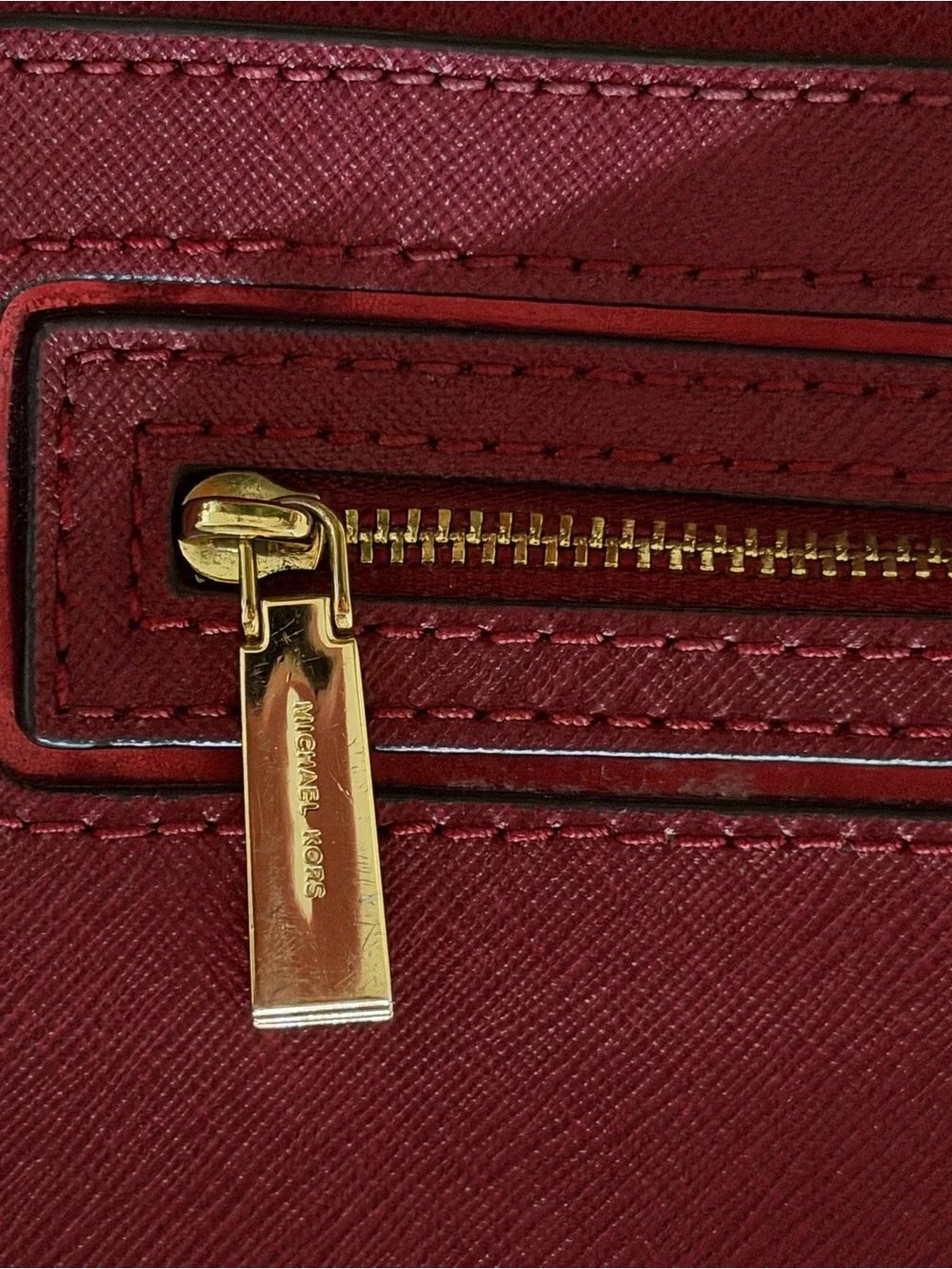 Michael Kors Large EW Saffiano Leather Crossbody Bag Cherry Red Gold Chain